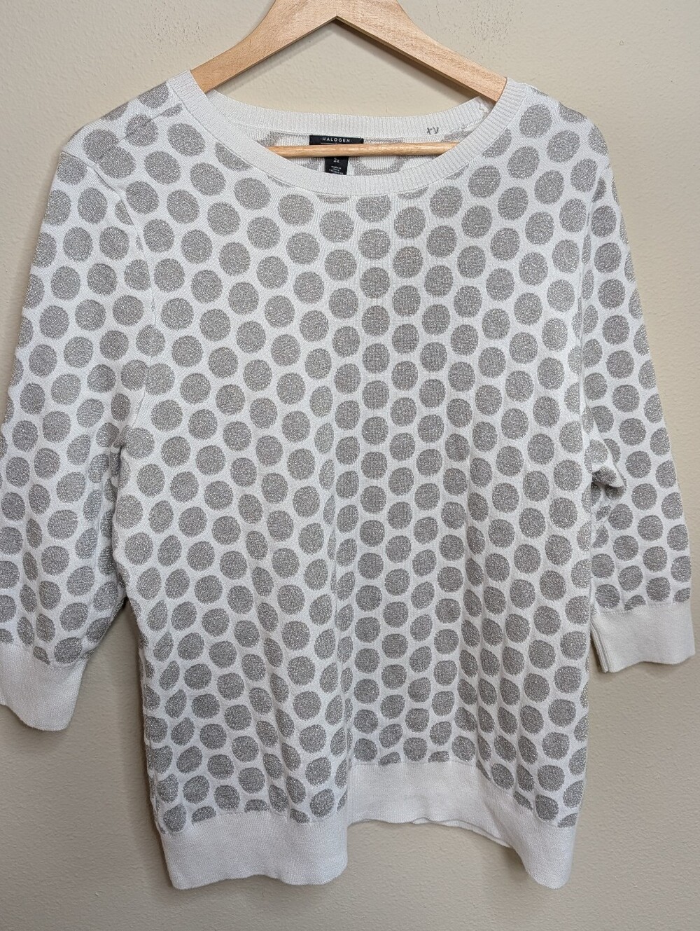 Halogen x Atlantic-Pacific Metallic‎ Silver Polka Dot Sweater 2X